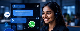 AI-generated chat support concept with a customer service agent and messaging interface